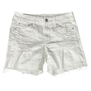 American Eagle AE White Tomgirl Midi Jean Short Ripped Distressed Denim Womens 2